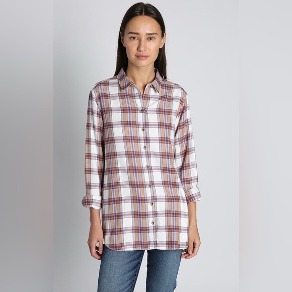 JACHS limited edition Girlfriend plaid flannel shirt top Shacket pockets Small - Picture 2 of 11